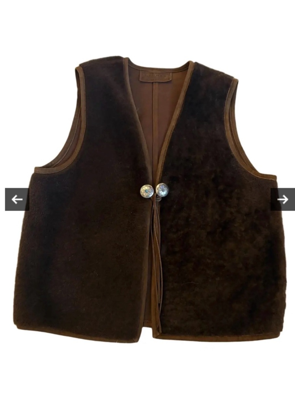 Lauren Ralph Lauren Navajo Brown Shearling Vest with Concho Button Closure